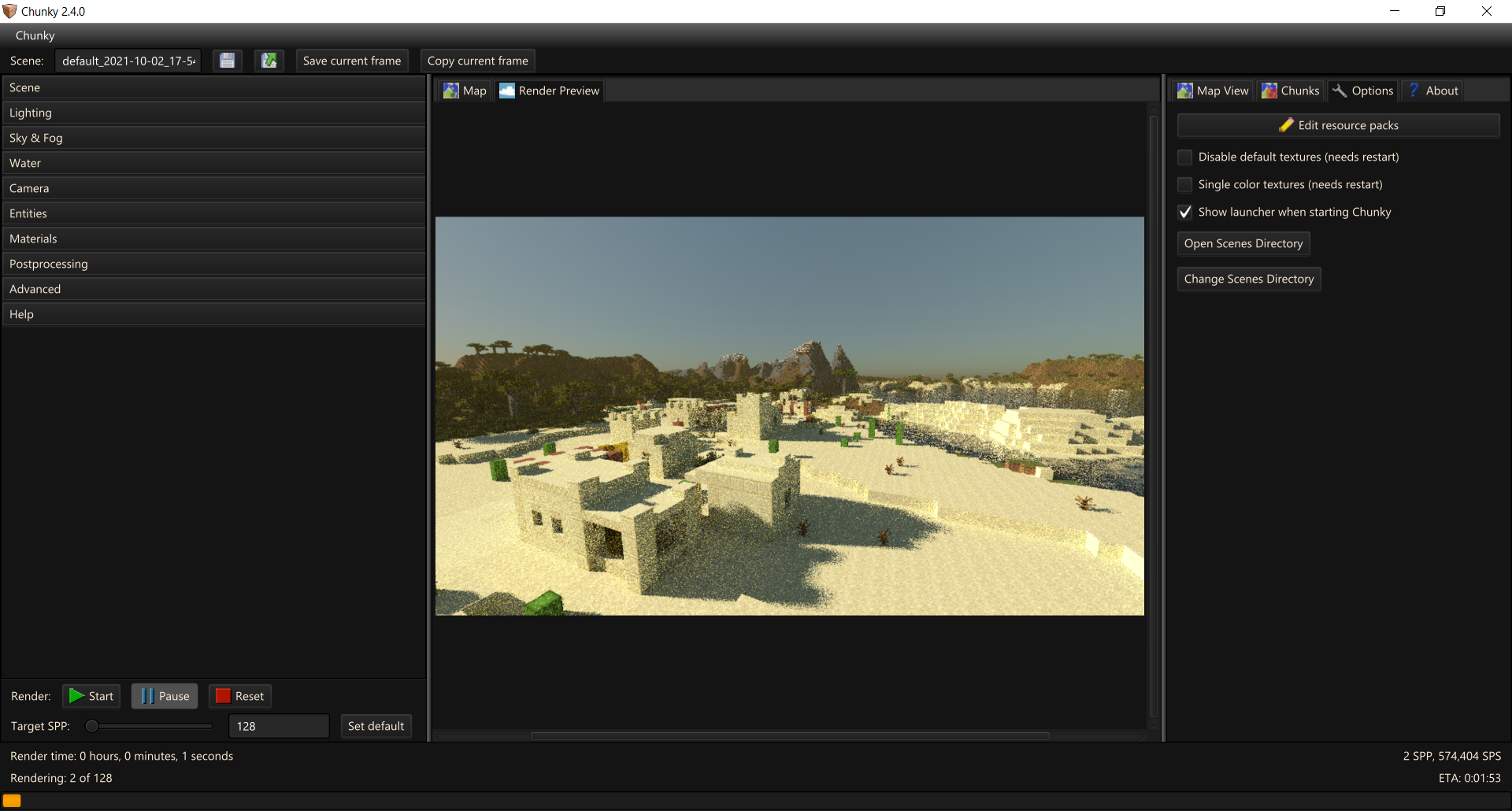 Render preview displaying live render progress