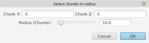 'Select chunks in radius' dialog box