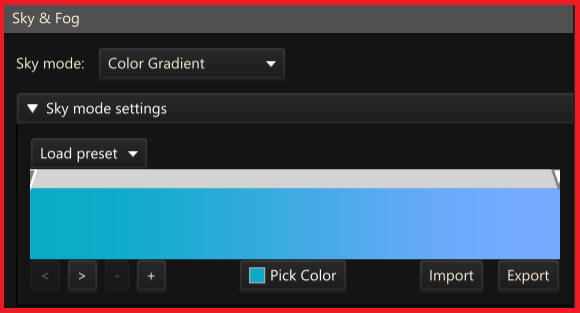 Sky color gradient editor