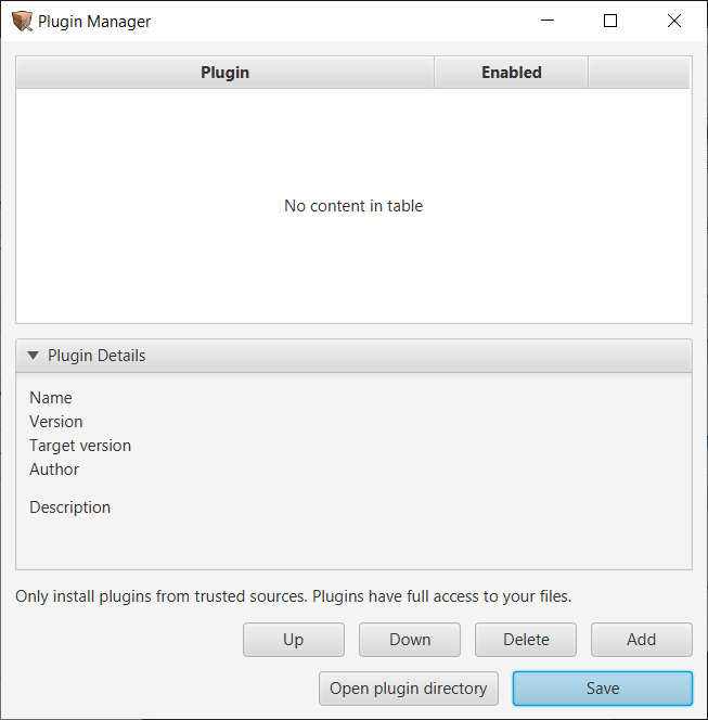 Plugin Manager dialog box